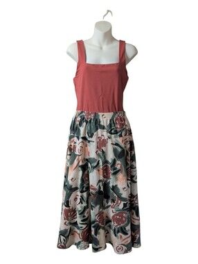 VTG Floral A-Line Midi Skirt in Pink, Green & Cream